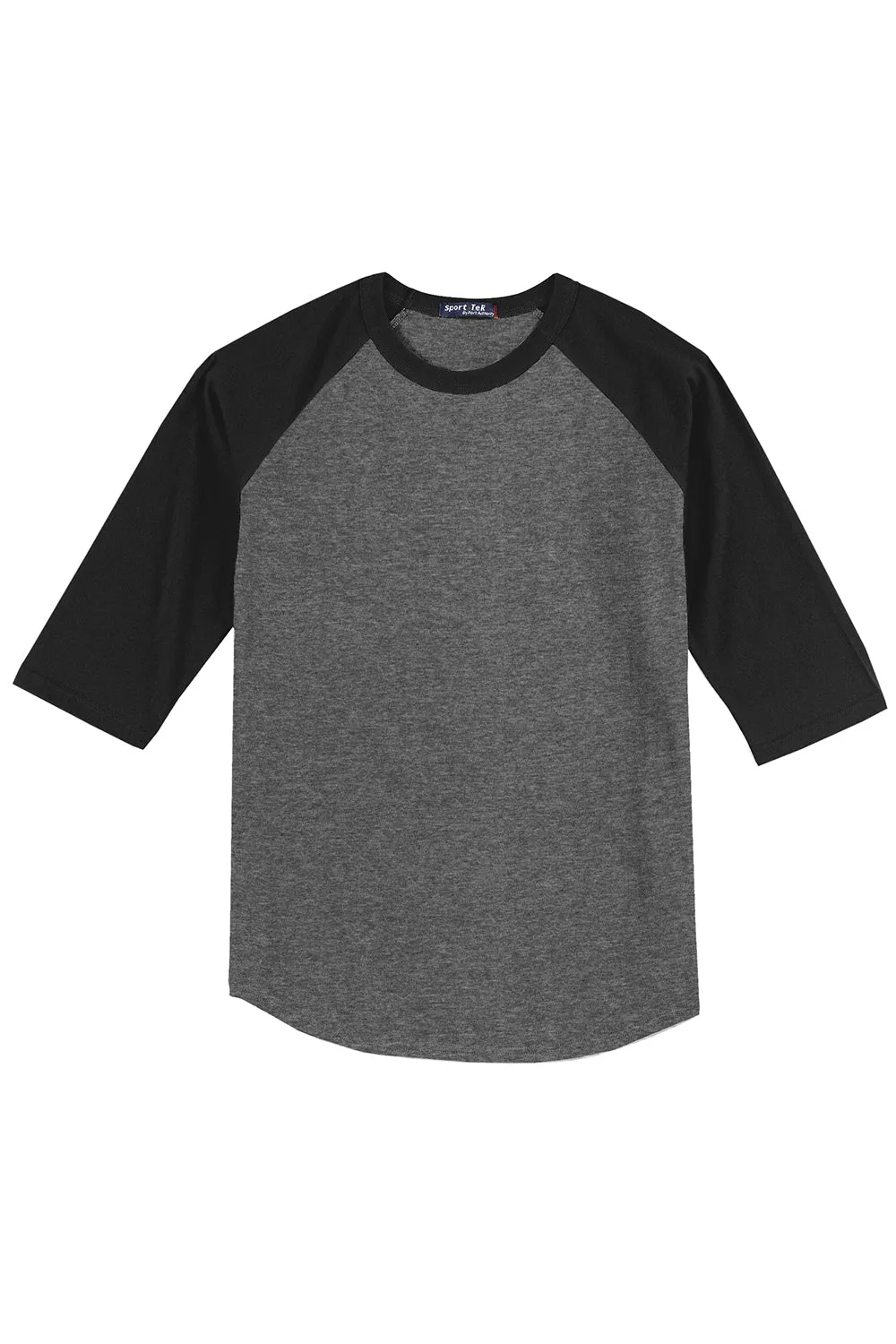 Sport-Tek Mens 3/4 Sleeve Crewneck T-Shirt - Heather Dark Grey/Black