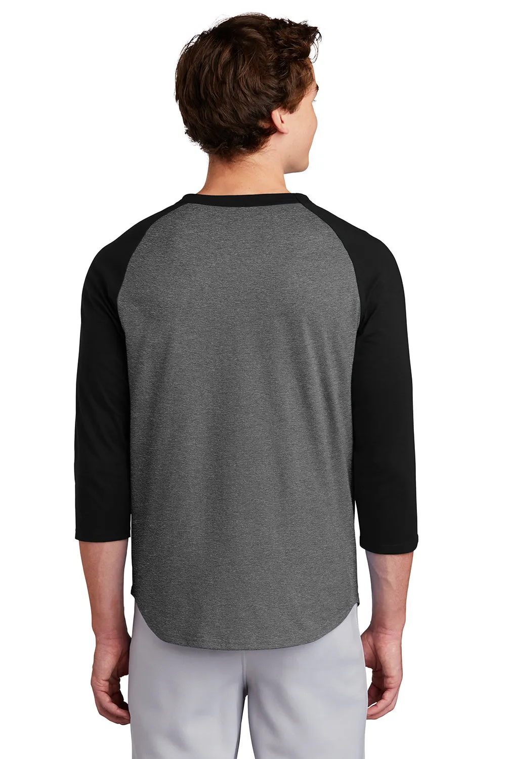 Sport-Tek Mens 3/4 Sleeve Crewneck T-Shirt - Heather Dark Grey/Black