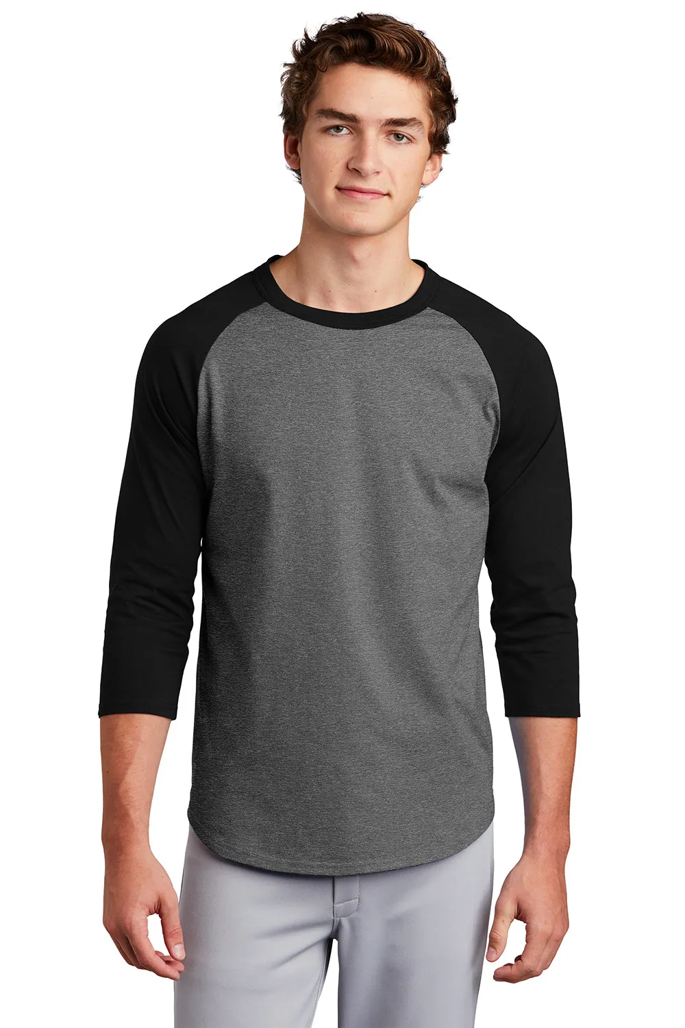 Sport-Tek Mens 3/4 Sleeve Crewneck T-Shirt - Heather Dark Grey/Black
