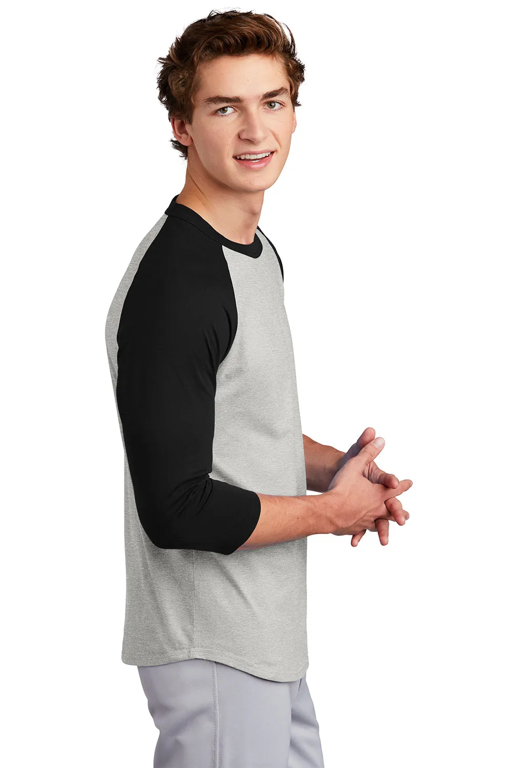 Sport-Tek Mens 3/4 Sleeve Crewneck T-Shirt - Heather Grey/Black