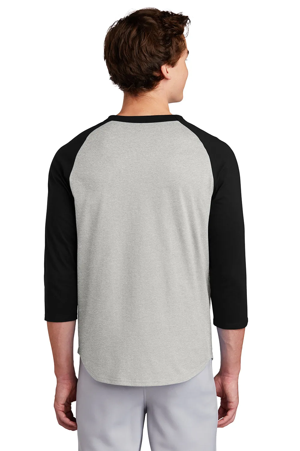 Sport-Tek Mens 3/4 Sleeve Crewneck T-Shirt - Heather Grey/Black