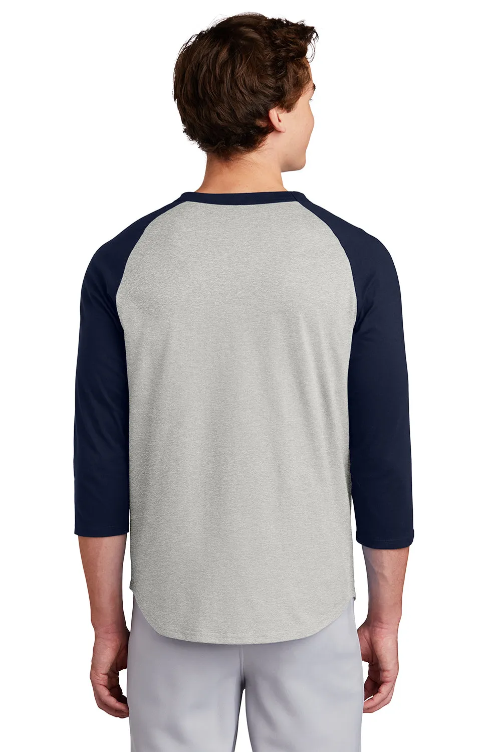Sport-Tek Mens 3/4 Sleeve Crewneck T-Shirt - Heather Grey/Navy Blue