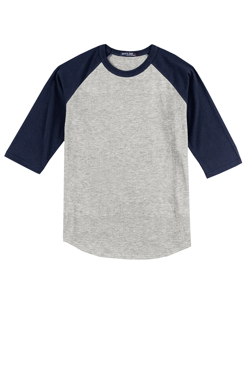 Sport-Tek Mens 3/4 Sleeve Crewneck T-Shirt - Heather Grey/Navy Blue