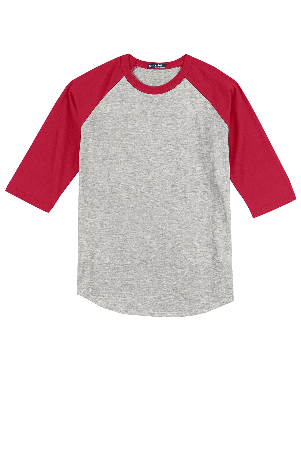 Sport-Tek Mens 3/4 Sleeve Crewneck T-Shirt - Heather Grey/Red