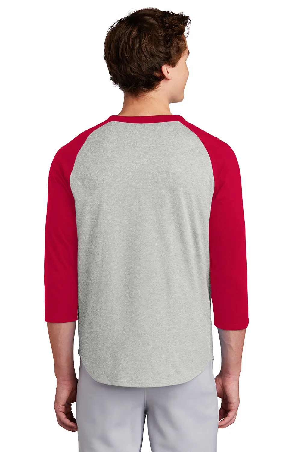 Sport-Tek Mens 3/4 Sleeve Crewneck T-Shirt - Heather Grey/Red