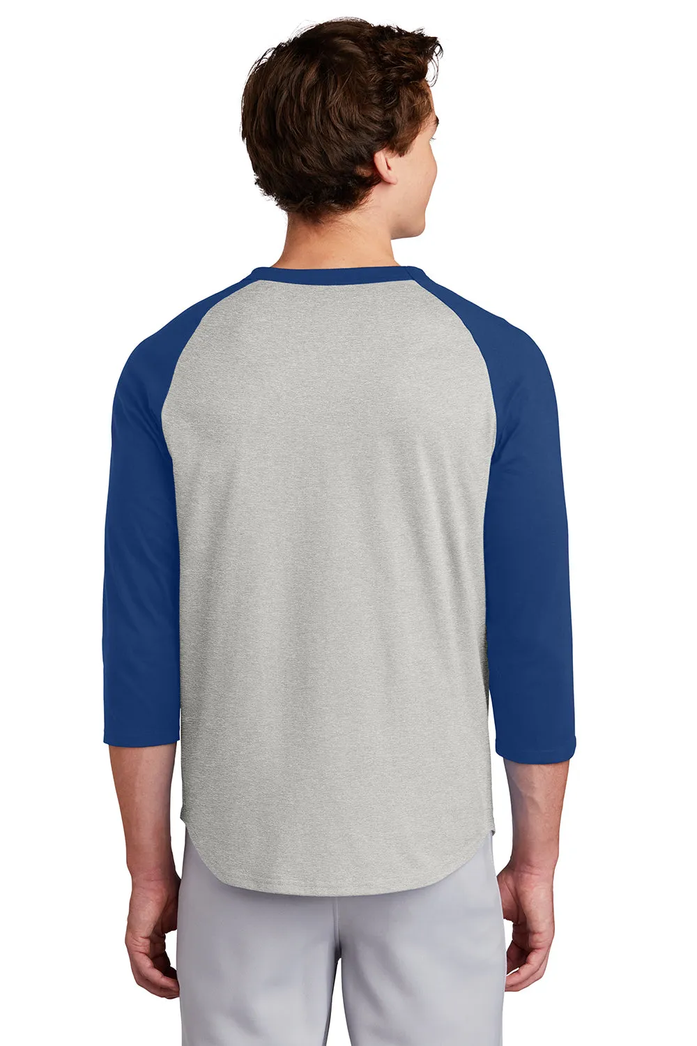 Sport-Tek Mens 3/4 Sleeve Crewneck T-Shirt - Heather Grey/Royal Blue