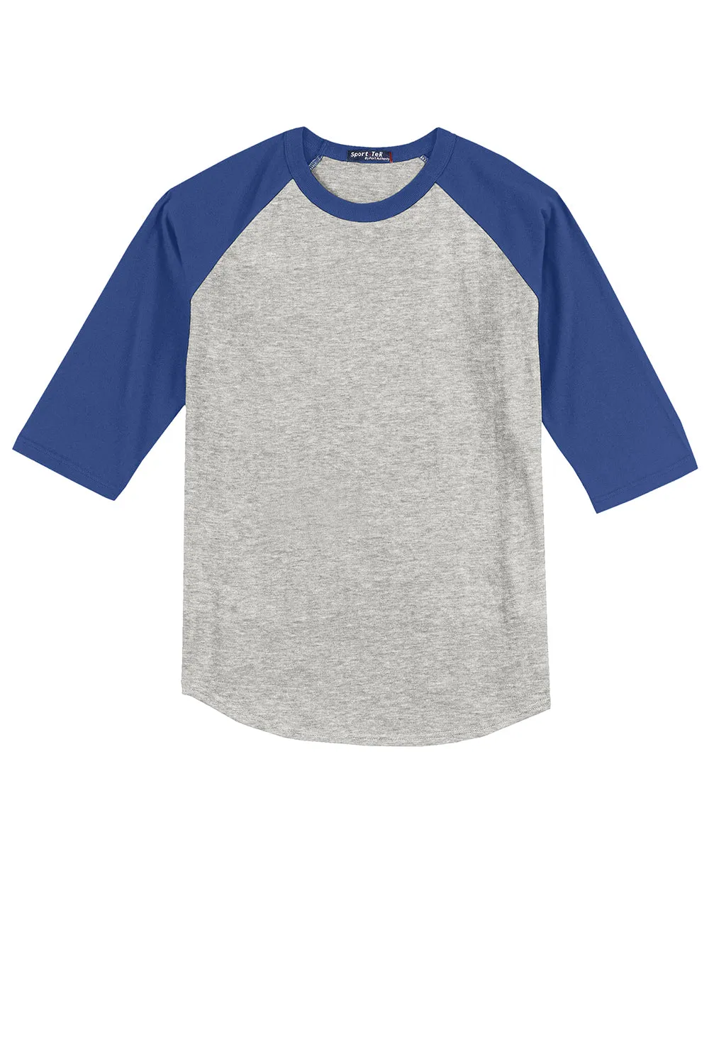 Sport-Tek Mens 3/4 Sleeve Crewneck T-Shirt - Heather Grey/Royal Blue