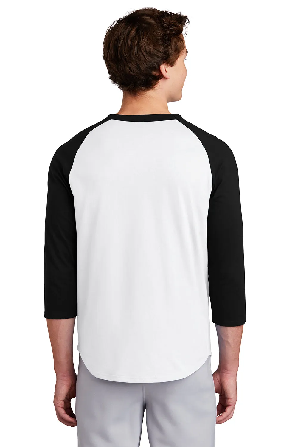 Sport-Tek Mens 3/4 Sleeve Crewneck T-Shirt - White/Black