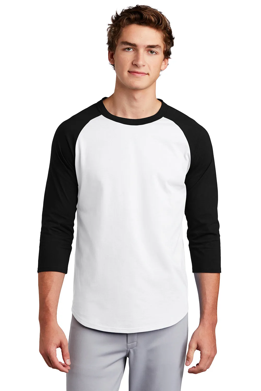 Sport-Tek Mens 3/4 Sleeve Crewneck T-Shirt - White/Black