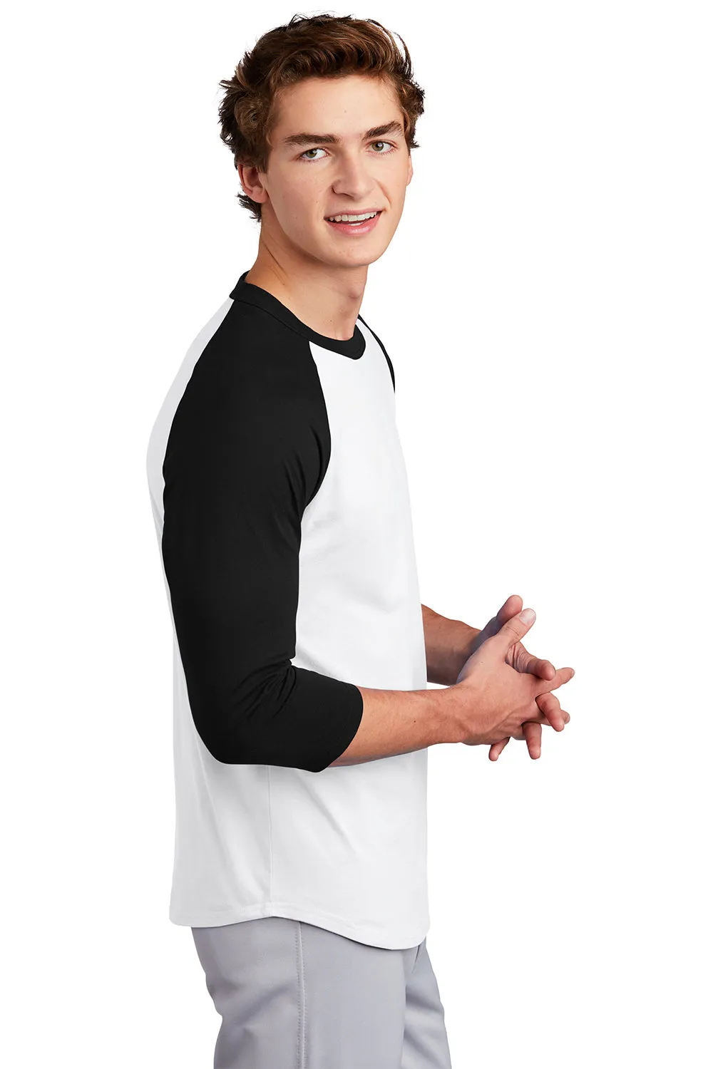 Sport-Tek Mens 3/4 Sleeve Crewneck T-Shirt - White/Black