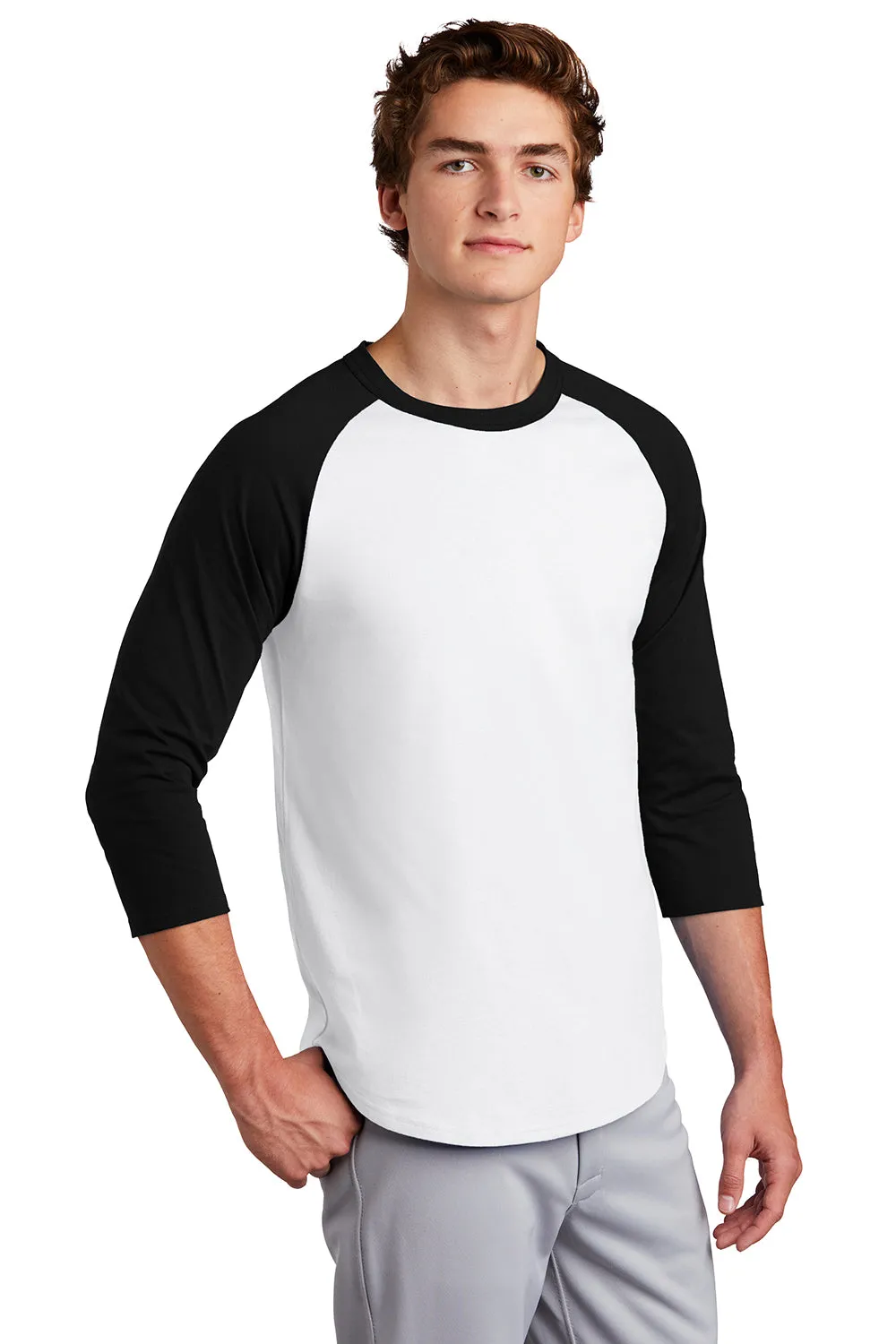 Sport-Tek Mens 3/4 Sleeve Crewneck T-Shirt - White/Black