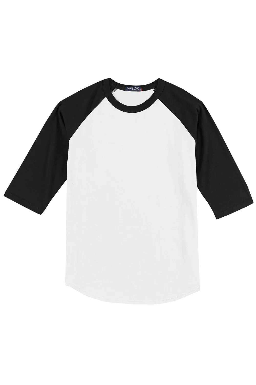 Sport-Tek Mens 3/4 Sleeve Crewneck T-Shirt - White/Black