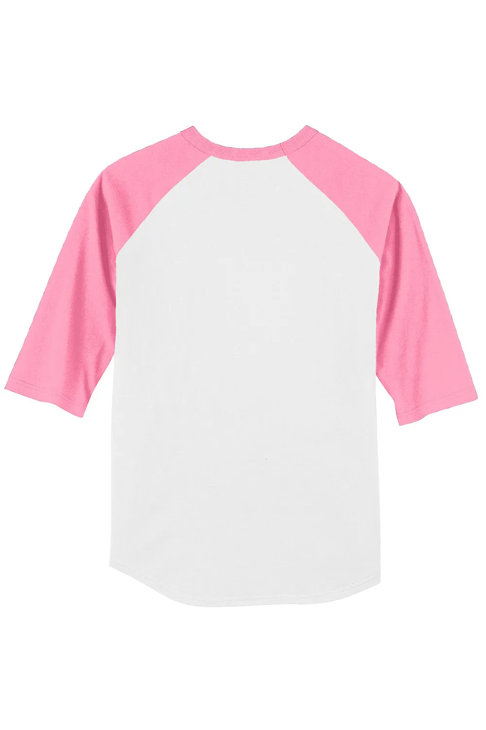 Sport-Tek Mens 3/4 Sleeve Crewneck T-Shirt - White/Bright Pink