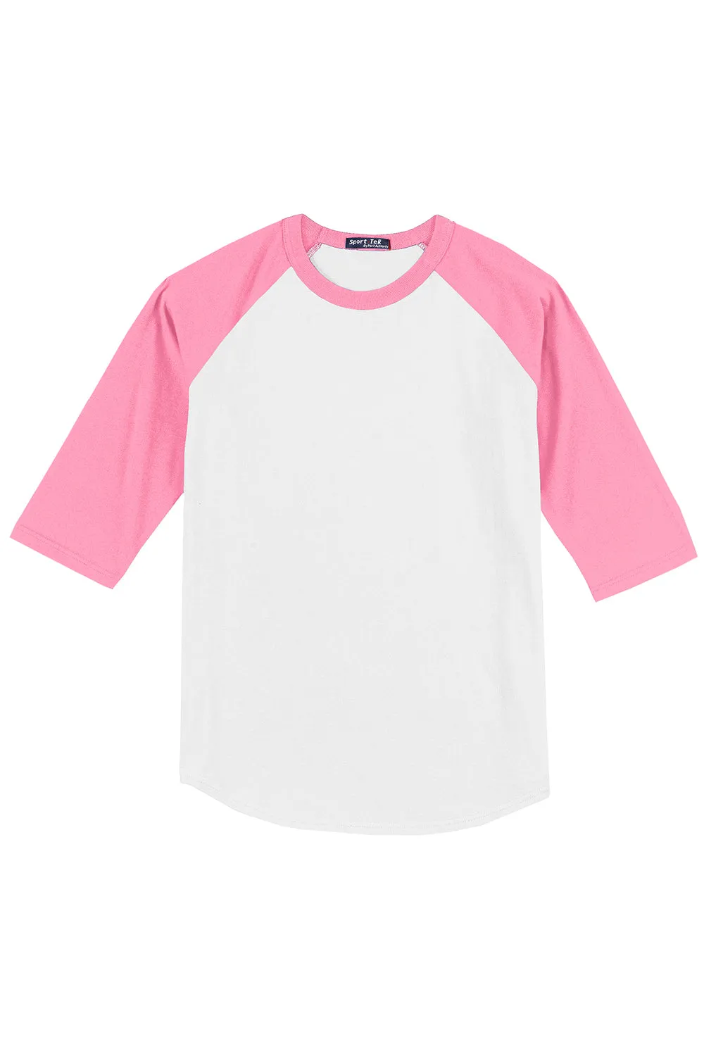 Sport-Tek Mens 3/4 Sleeve Crewneck T-Shirt - White/Bright Pink