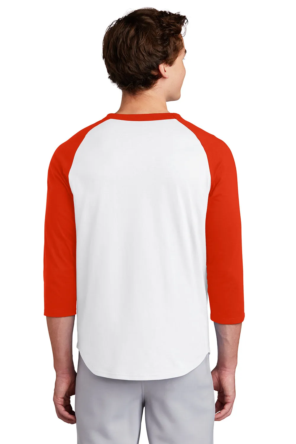 Sport-Tek Mens 3/4 Sleeve Crewneck T-Shirt - White/Deep Orange