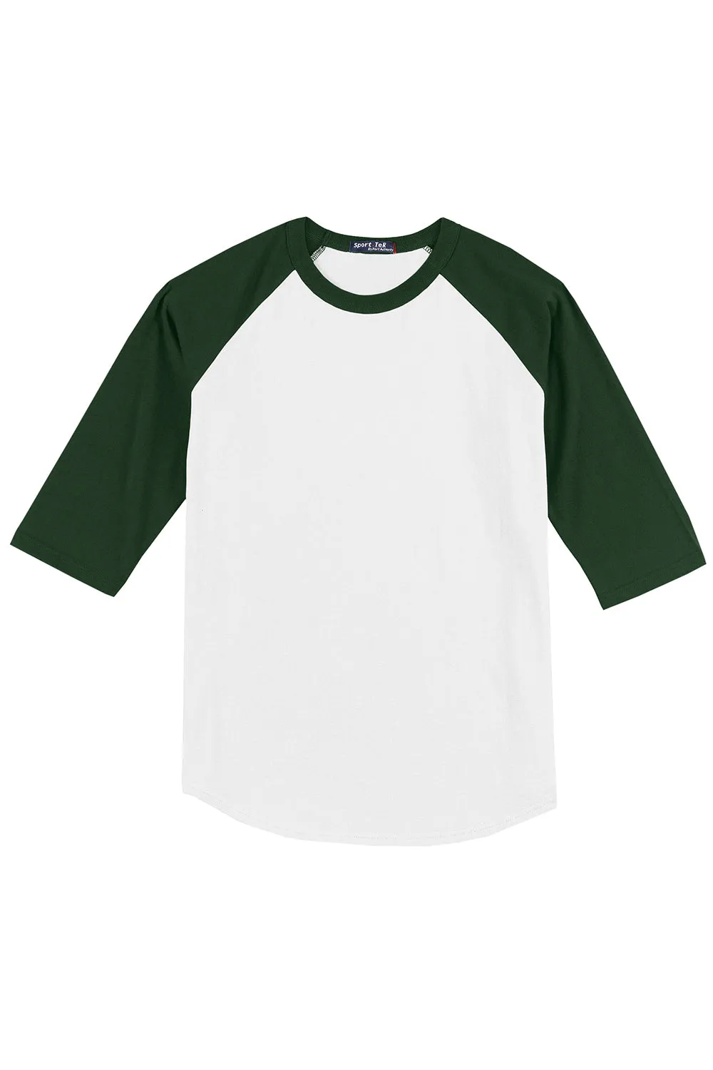 Sport-Tek Mens 3/4 Sleeve Crewneck T-Shirt - White/Forest Green
