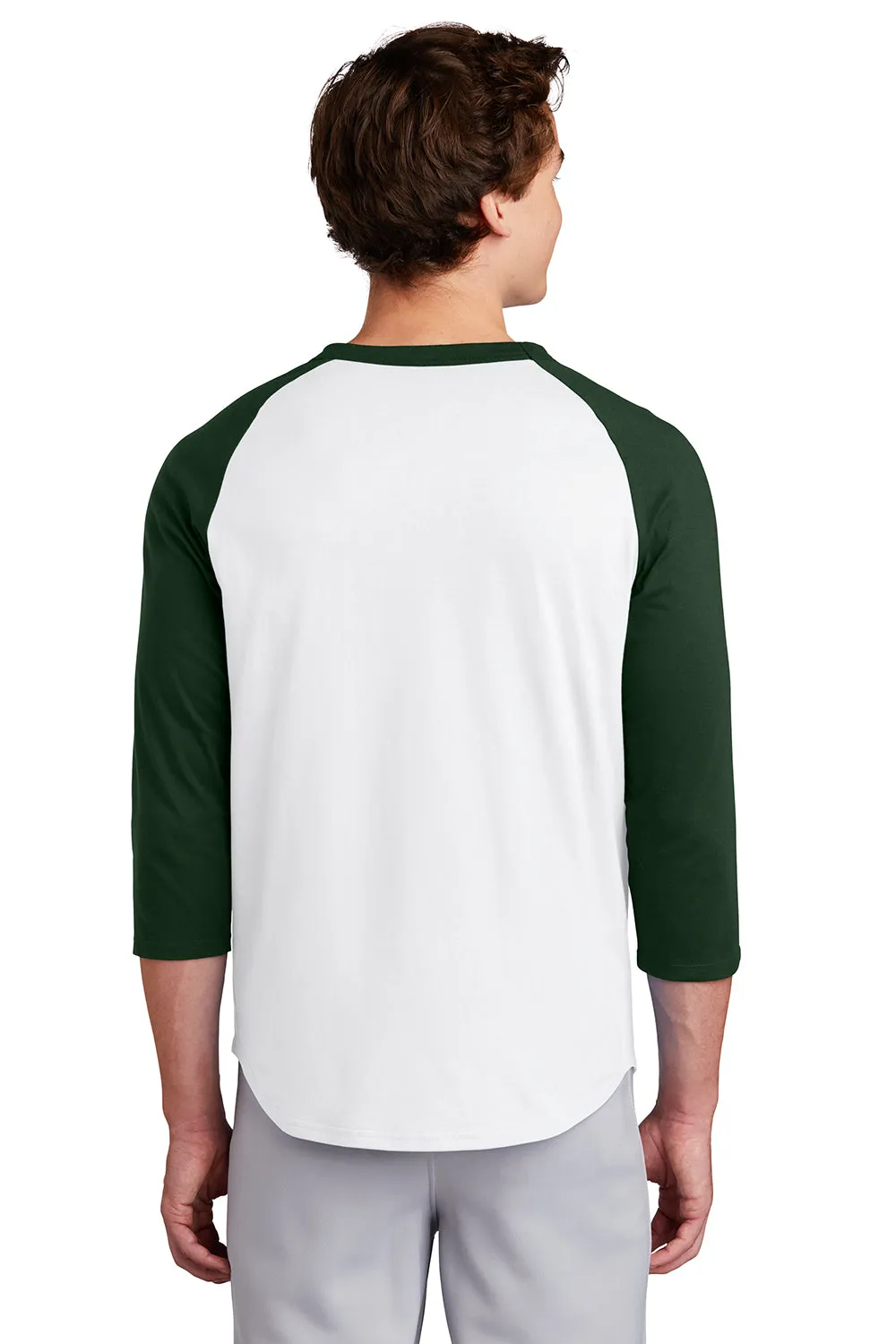 Sport-Tek Mens 3/4 Sleeve Crewneck T-Shirt - White/Forest Green
