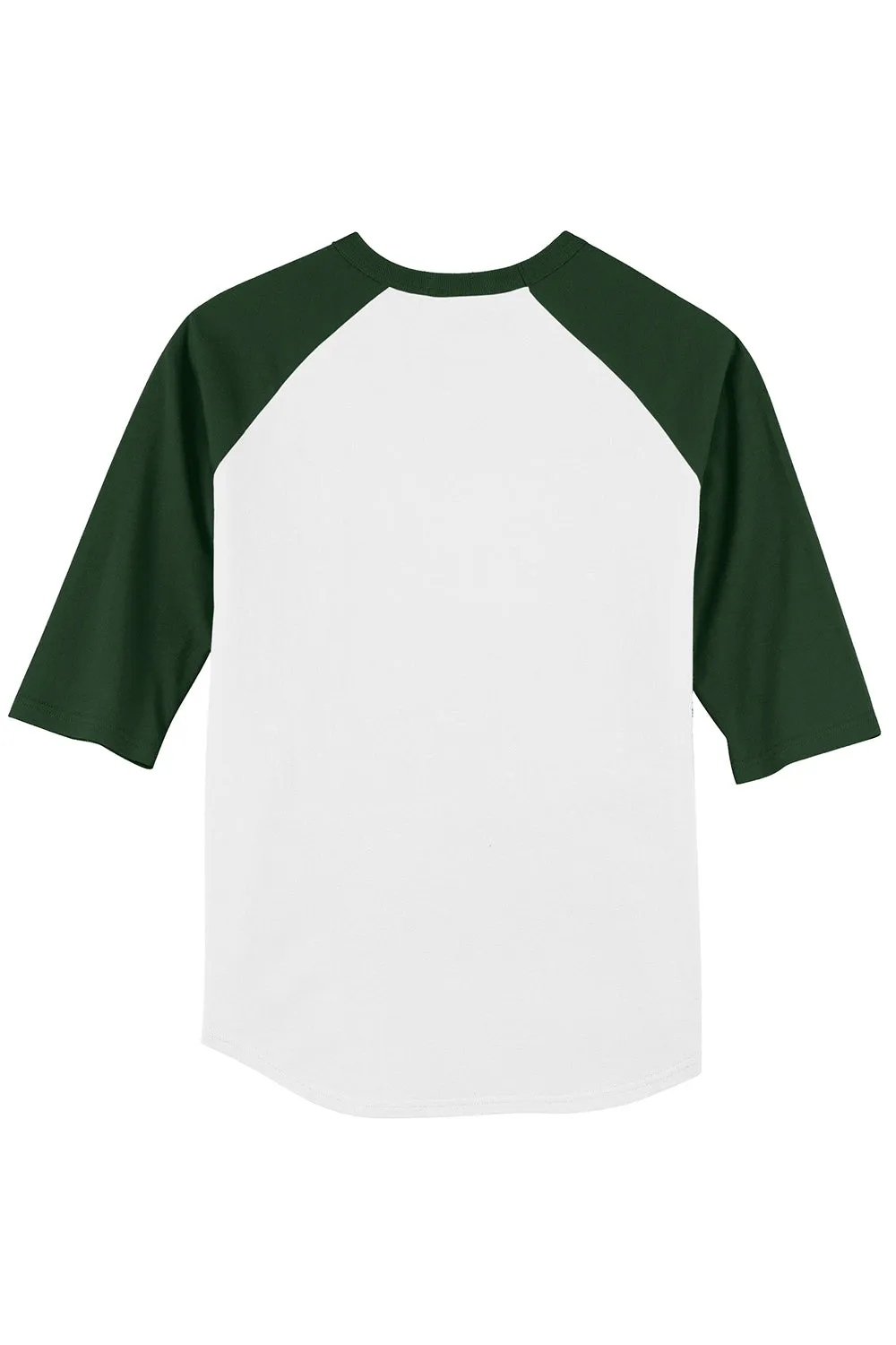 Sport-Tek Mens 3/4 Sleeve Crewneck T-Shirt - White/Forest Green