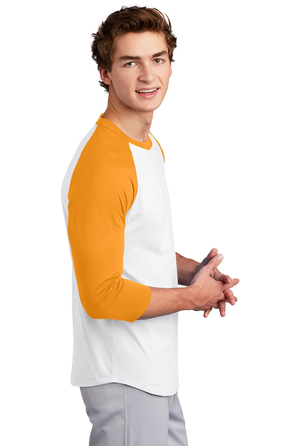 Sport-Tek Mens 3/4 Sleeve Crewneck T-Shirt - White/Gold