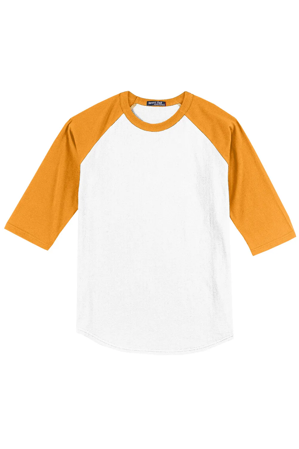 Sport-Tek Mens 3/4 Sleeve Crewneck T-Shirt - White/Gold