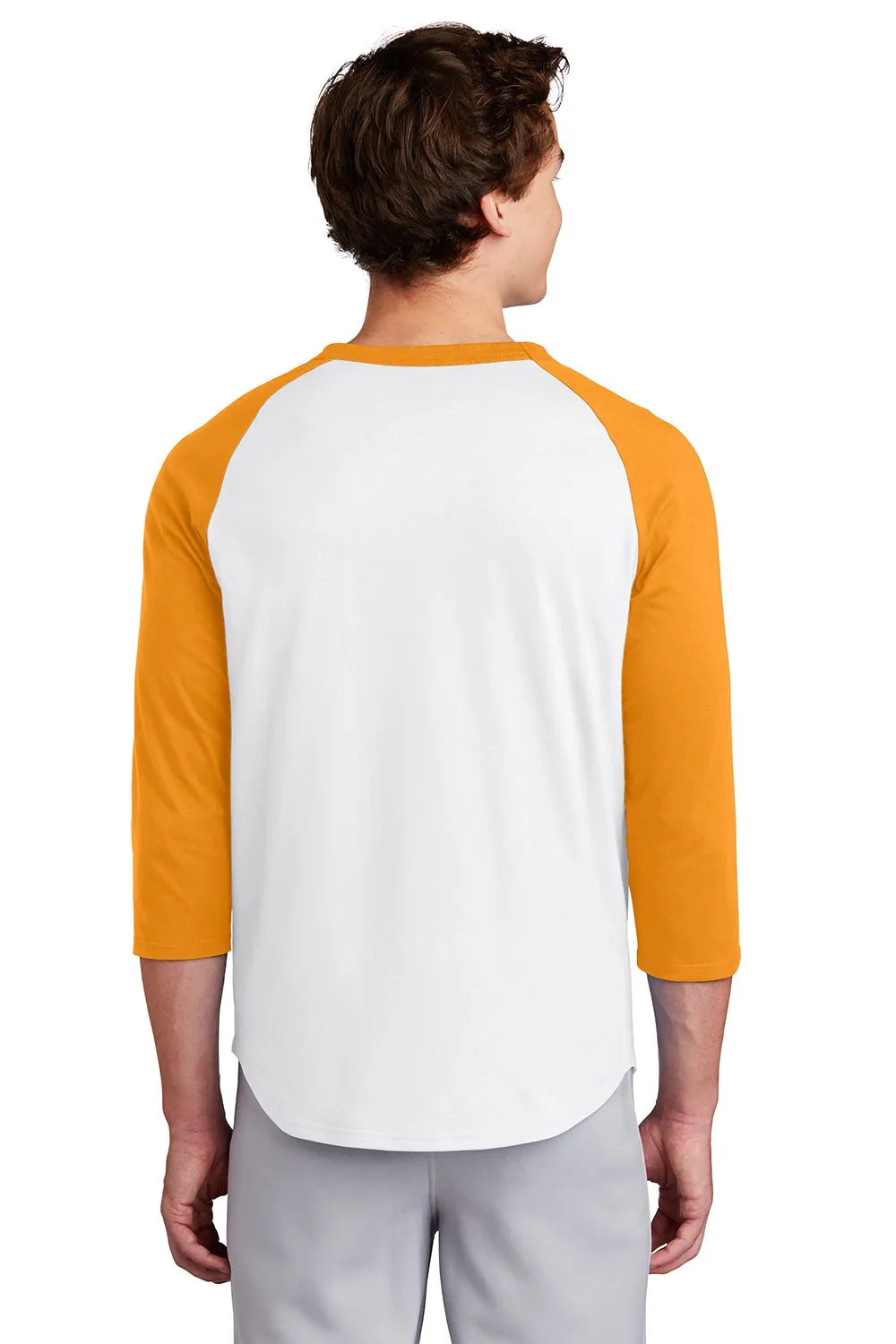 Sport-Tek Mens 3/4 Sleeve Crewneck T-Shirt - White/Gold