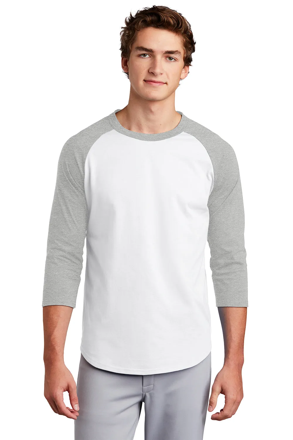Sport-Tek Mens 3/4 Sleeve Crewneck T-Shirt - White/Heather Grey