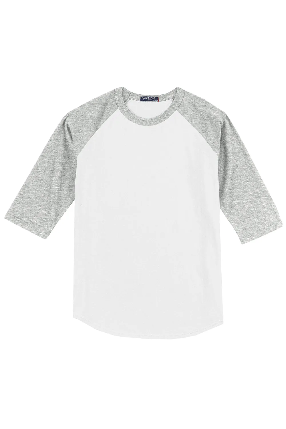 Sport-Tek Mens 3/4 Sleeve Crewneck T-Shirt - White/Heather Grey