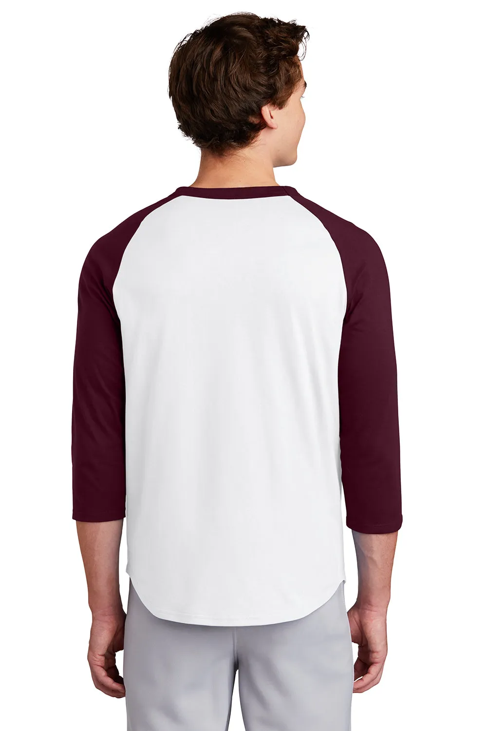 Sport-Tek Mens 3/4 Sleeve Crewneck T-Shirt - White/Maroon