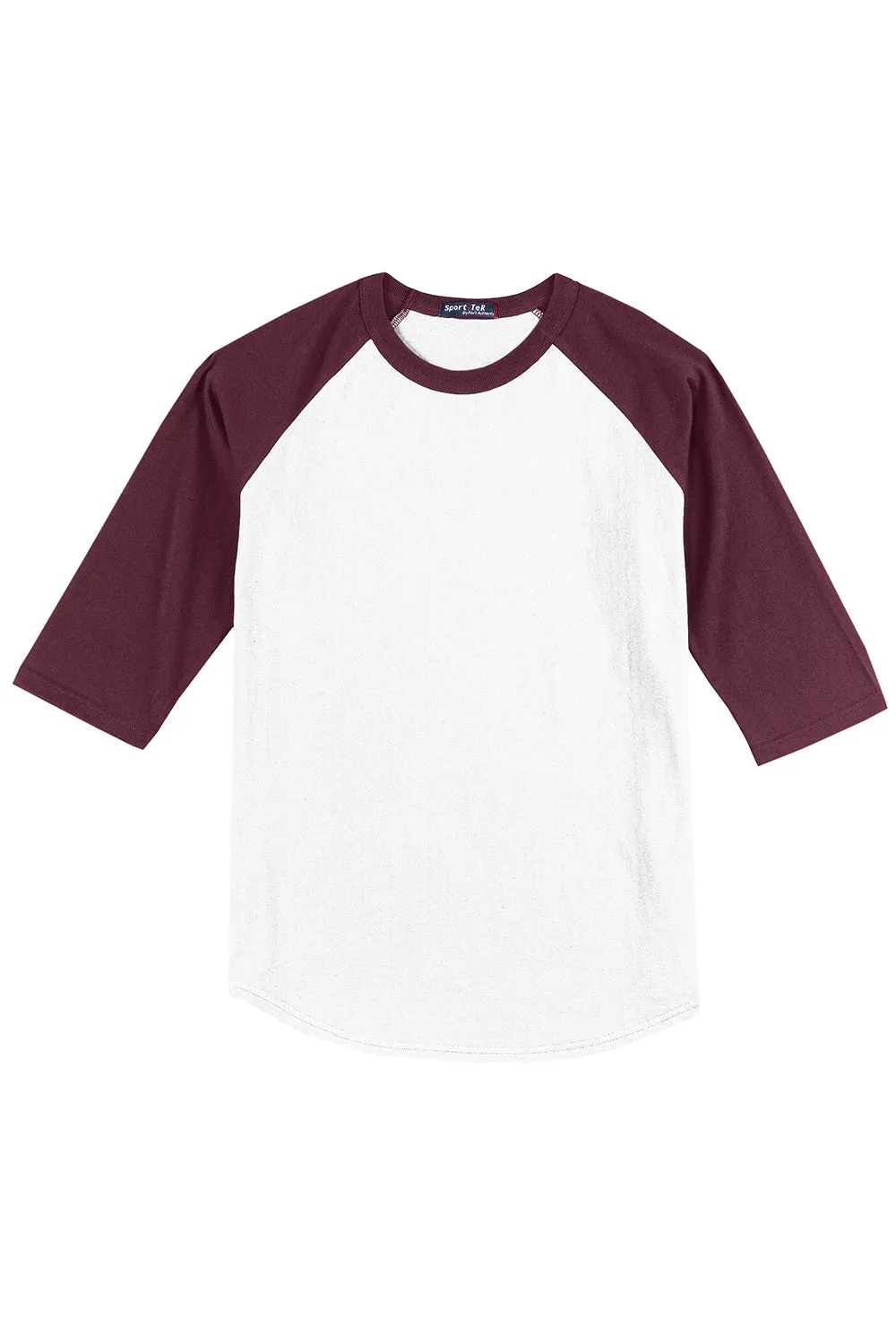 Sport-Tek Mens 3/4 Sleeve Crewneck T-Shirt - White/Maroon
