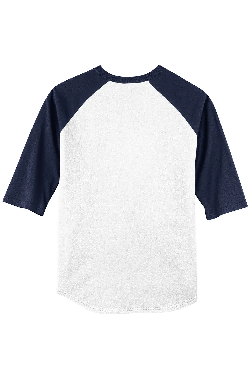 Sport-Tek Mens 3/4 Sleeve Crewneck T-Shirt - White/Navy Blue
