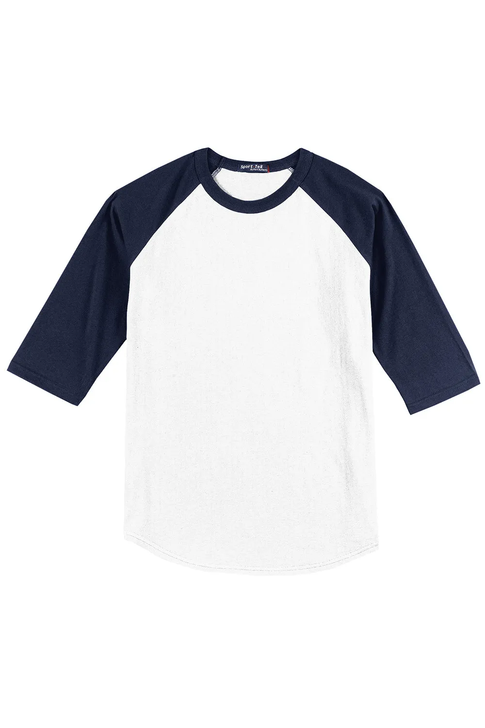 Sport-Tek Mens 3/4 Sleeve Crewneck T-Shirt - White/Navy Blue