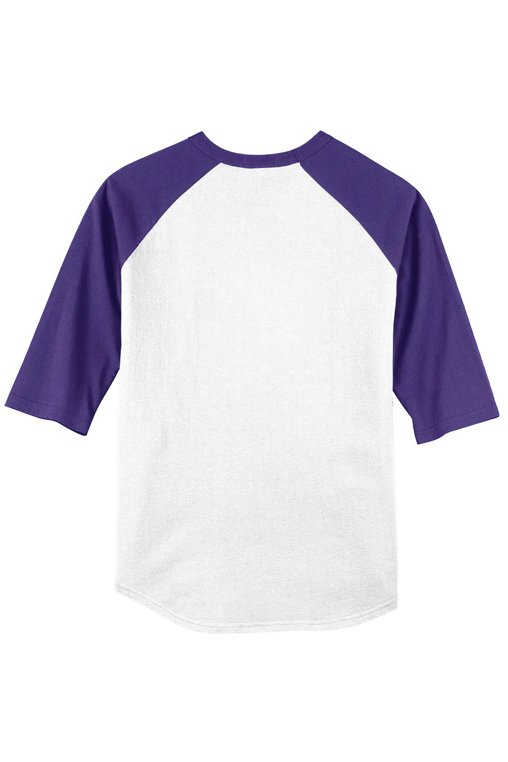 Sport-Tek Mens 3/4 Sleeve Crewneck T-Shirt - White/Purple