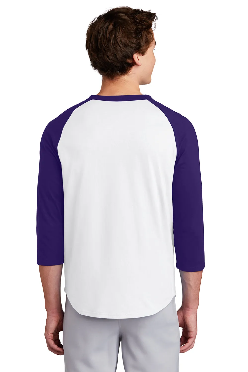 Sport-Tek Mens 3/4 Sleeve Crewneck T-Shirt - White/Purple