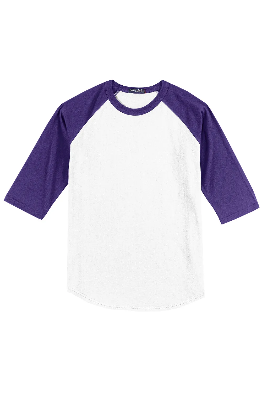 Sport-Tek Mens 3/4 Sleeve Crewneck T-Shirt - White/Purple