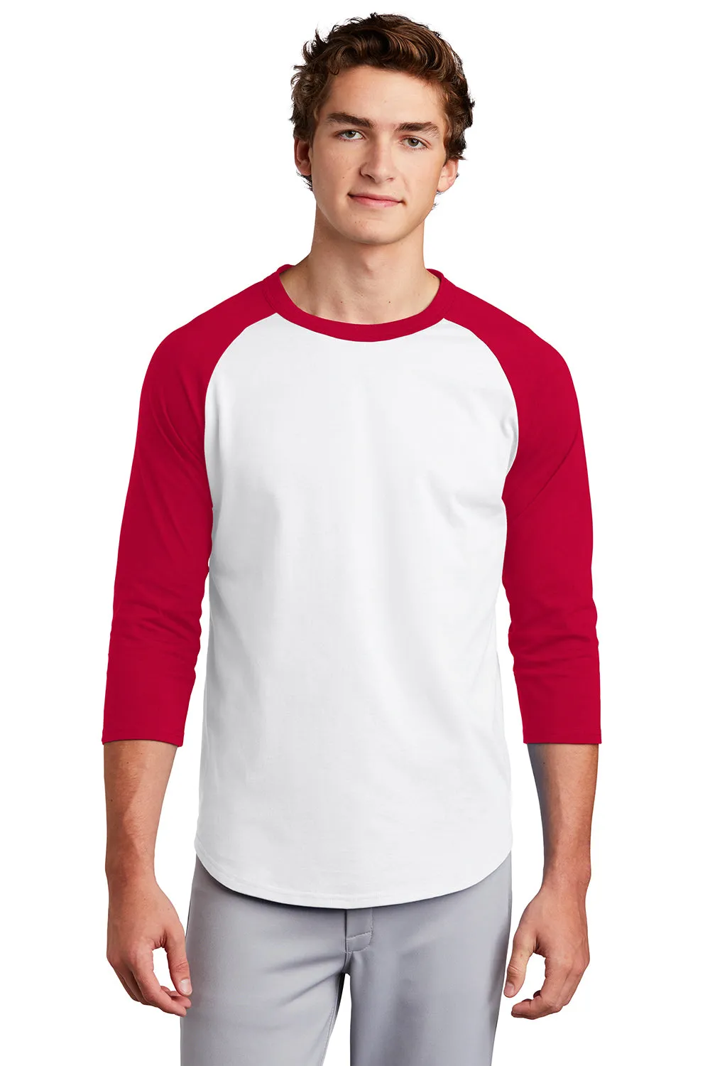 Sport-Tek Mens 3/4 Sleeve Crewneck T-Shirt - White/Red