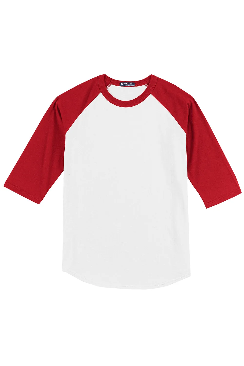 Sport-Tek Mens 3/4 Sleeve Crewneck T-Shirt - White/Red