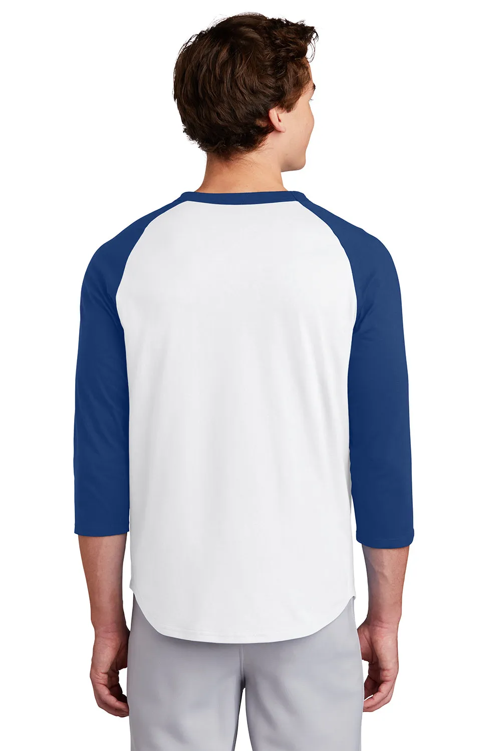 Sport-Tek Mens 3/4 Sleeve Crewneck T-Shirt - White/Royal Blue