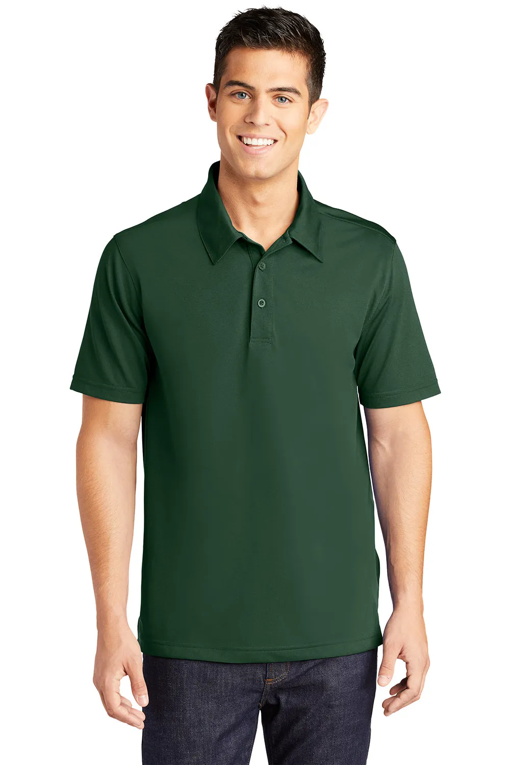 Sport-Tek Mens Active Mesh Moisture Wicking Short Sleeve Polo Shirt - Forest Green - Closeout