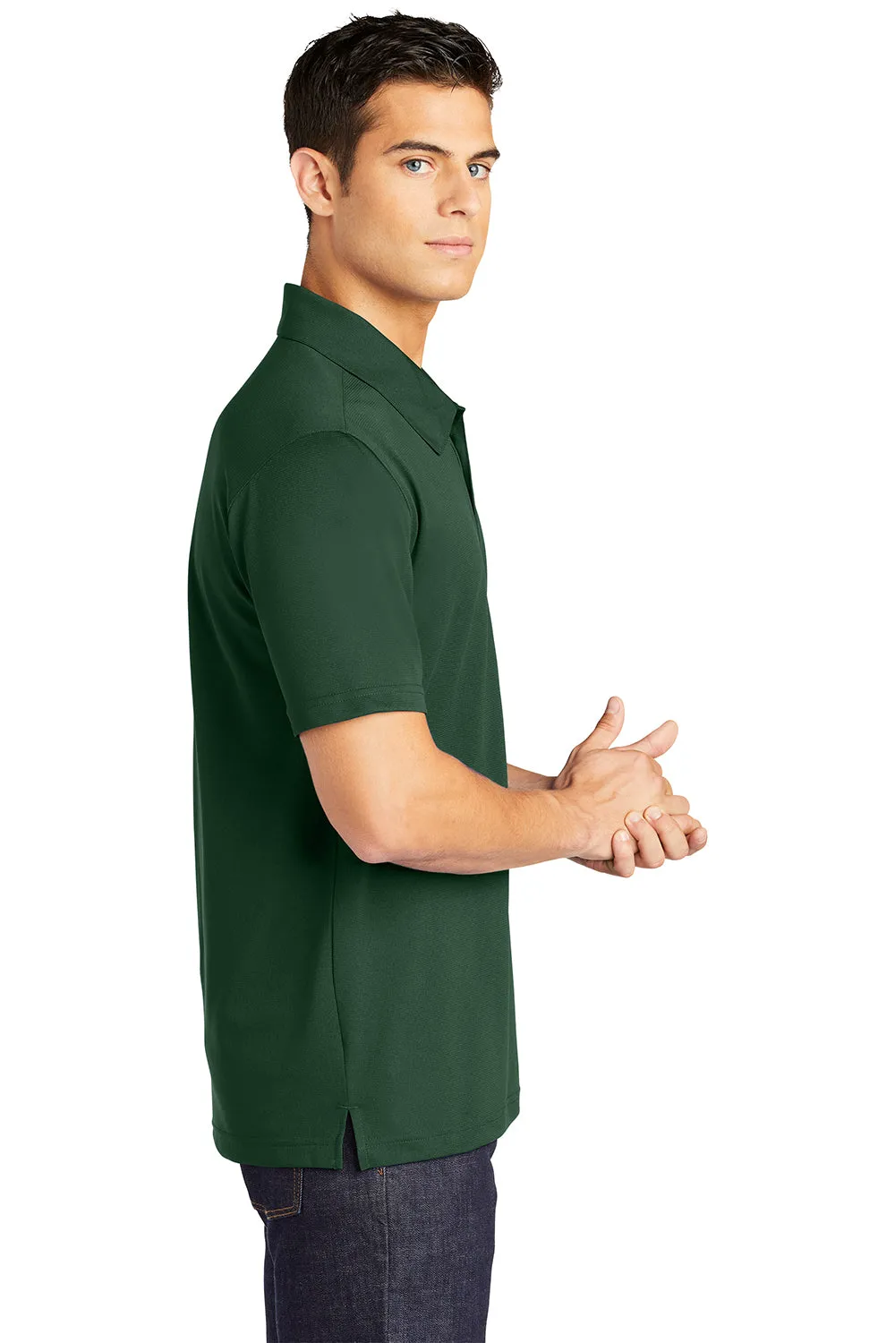 Sport-Tek Mens Active Mesh Moisture Wicking Short Sleeve Polo Shirt - Forest Green - Closeout