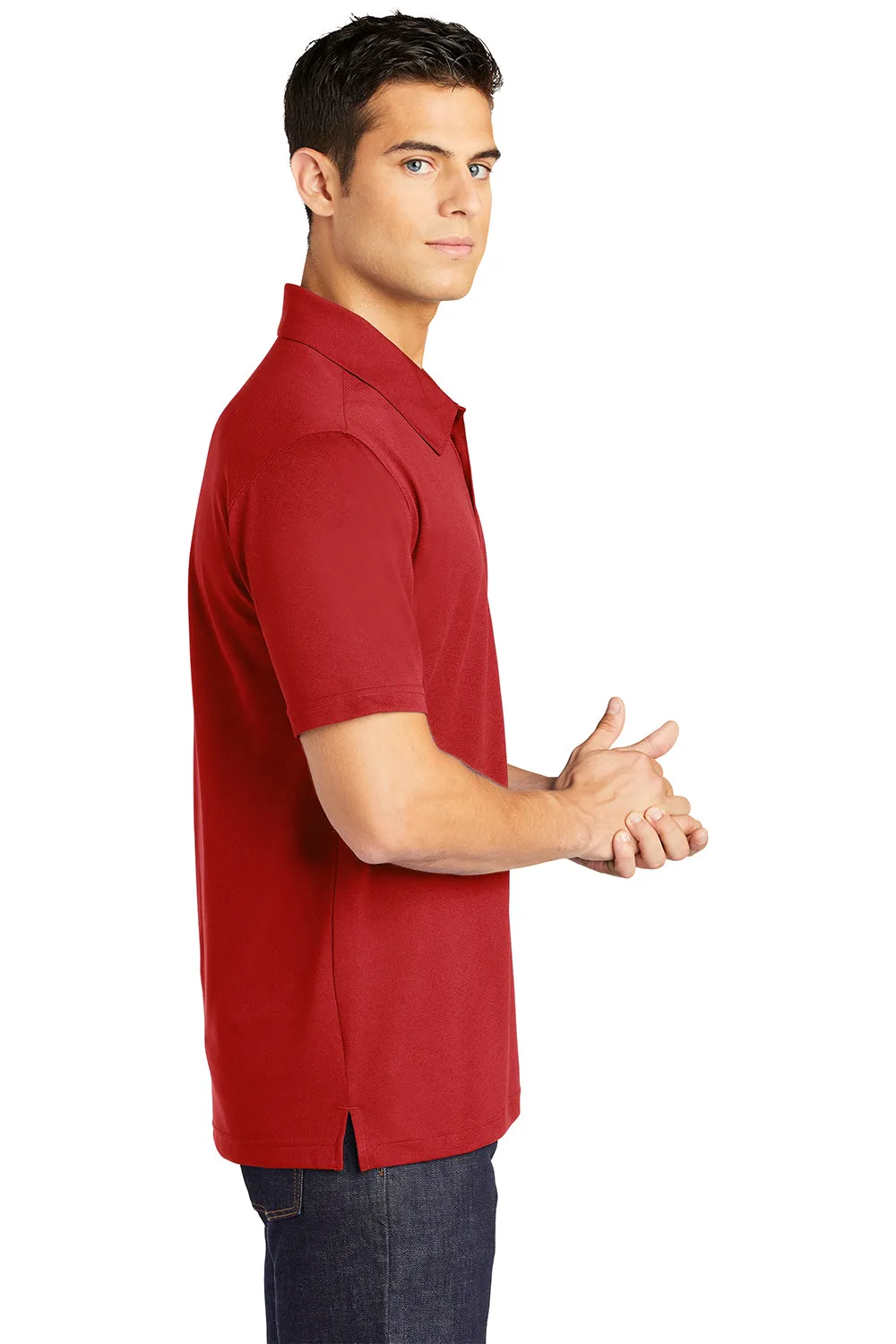 Sport-Tek Mens Active Mesh Moisture Wicking Short Sleeve Polo Shirt - True Red