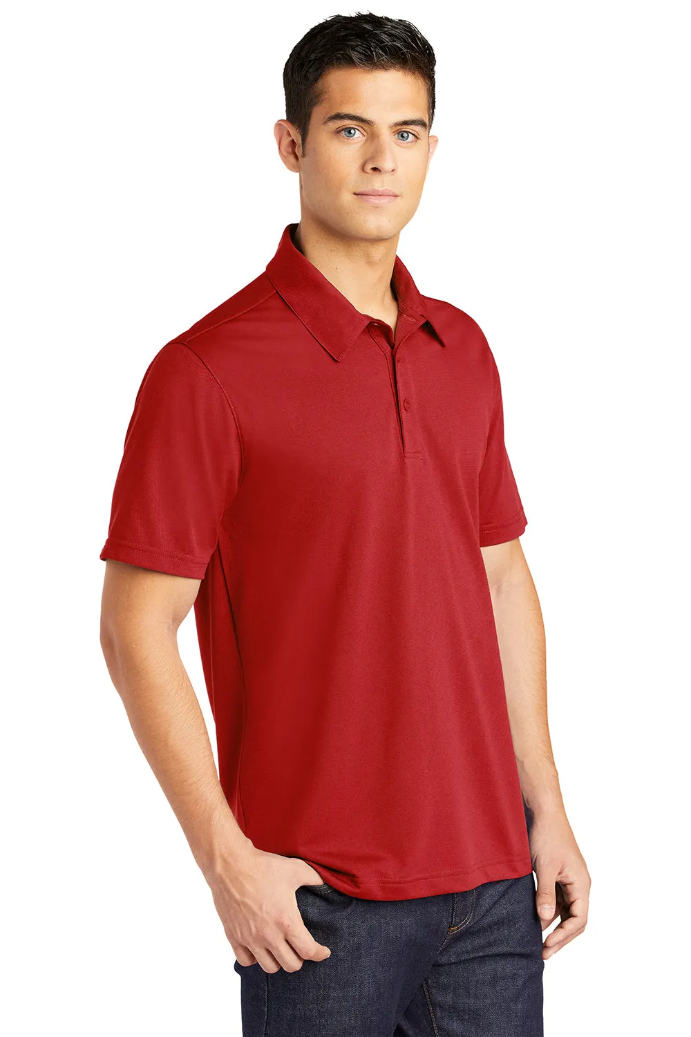 Sport-Tek Mens Active Mesh Moisture Wicking Short Sleeve Polo Shirt - True Red