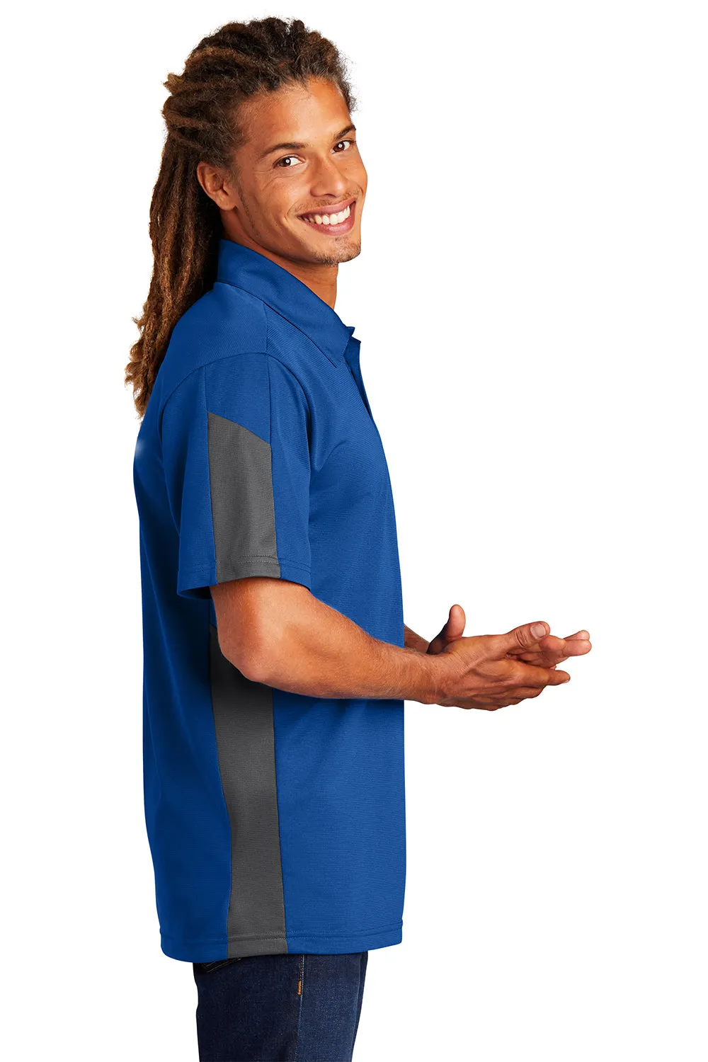 Sport-Tek Mens Active Mesh Moisture Wicking Short Sleeve Polo Shirt - True Royal Blue/Grey