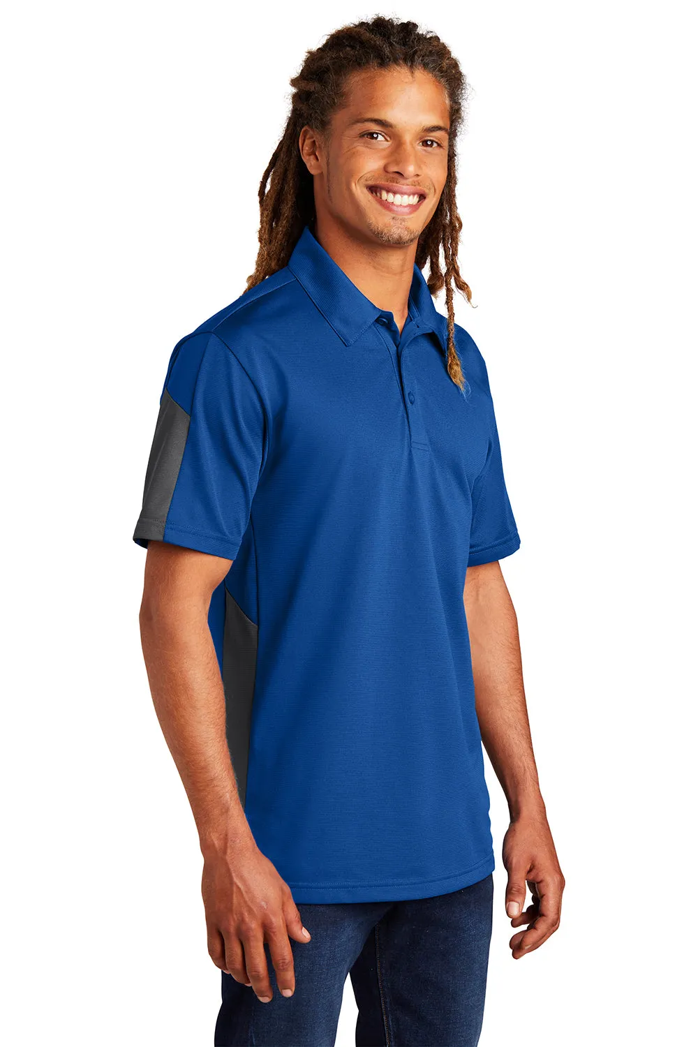 Sport-Tek Mens Active Mesh Moisture Wicking Short Sleeve Polo Shirt - True Royal Blue/Grey