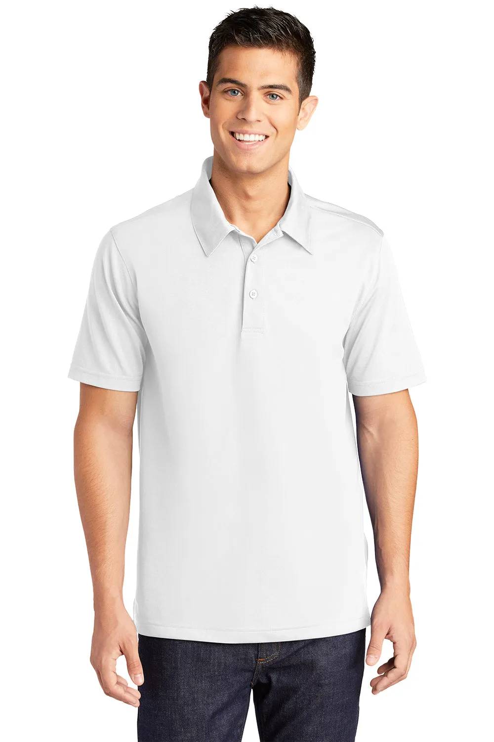 Sport-Tek Mens Active Mesh Moisture Wicking Short Sleeve Polo Shirt - White