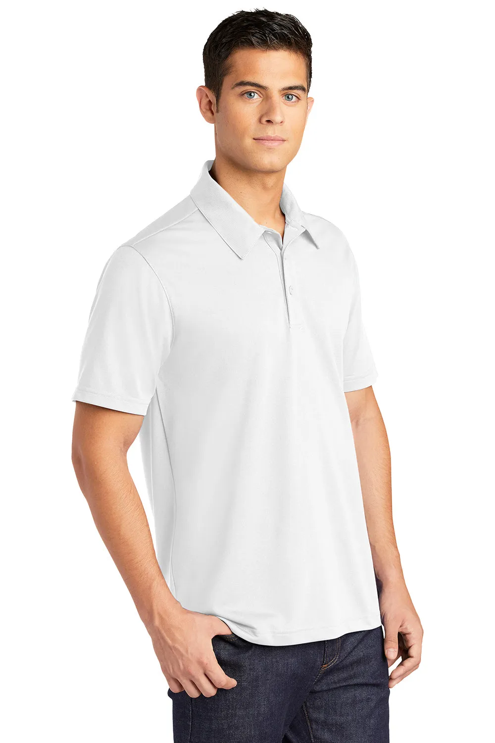 Sport-Tek Mens Active Mesh Moisture Wicking Short Sleeve Polo Shirt - White