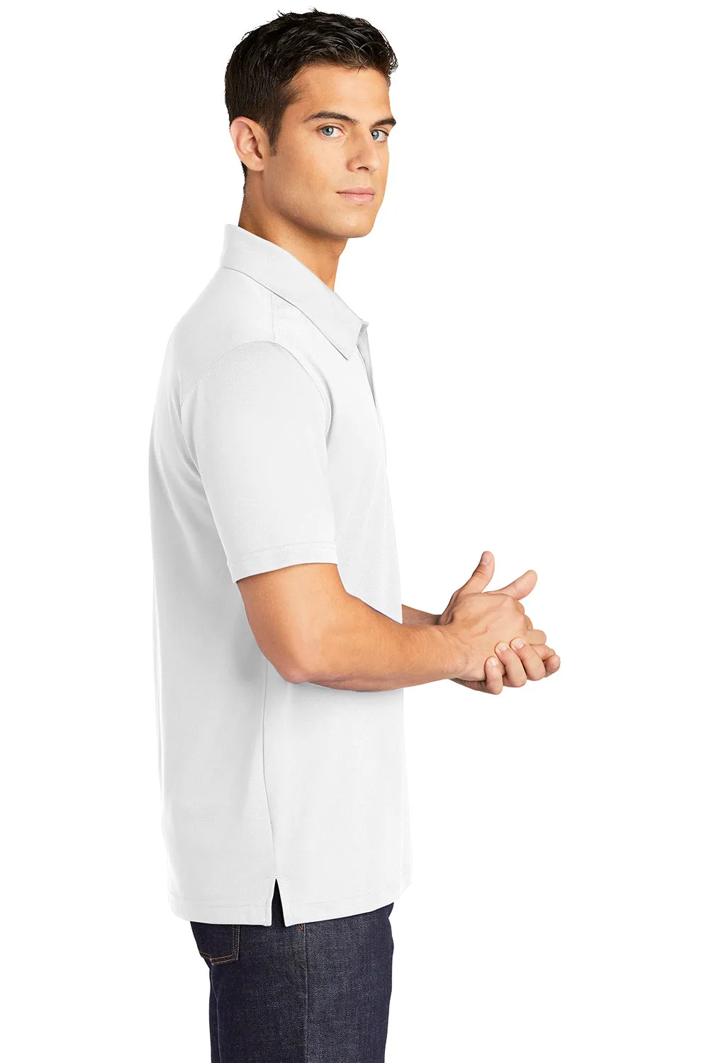 Sport-Tek Mens Active Mesh Moisture Wicking Short Sleeve Polo Shirt - White