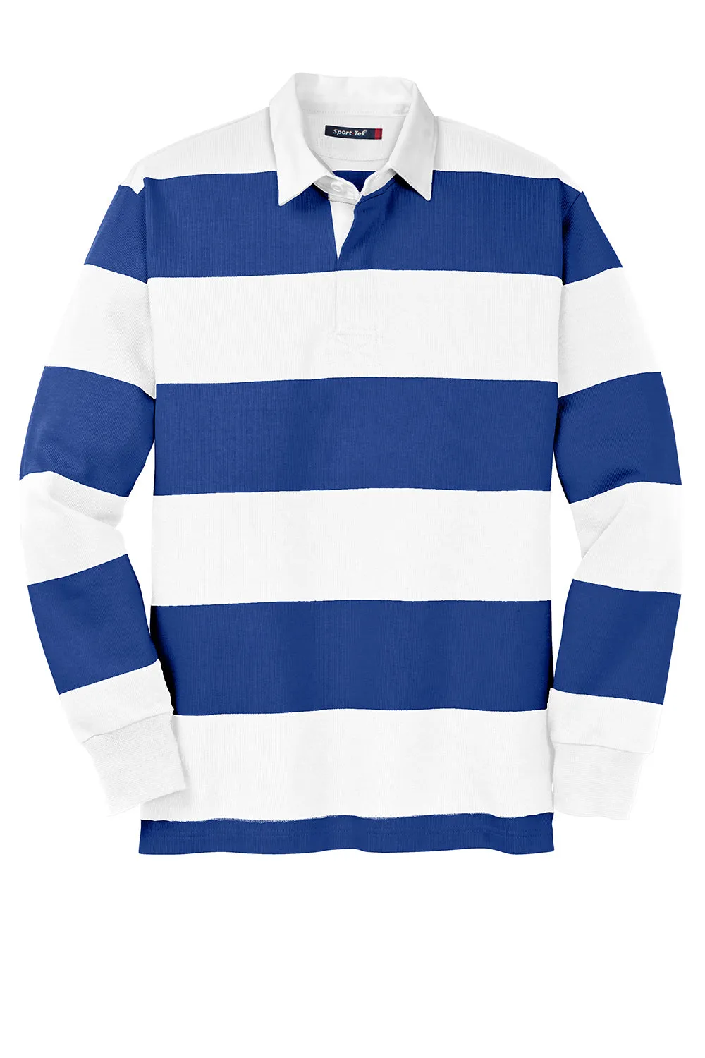 Sport-Tek Mens Classic Rugby Long Sleeve Polo Shirt - True Royal Blue/White