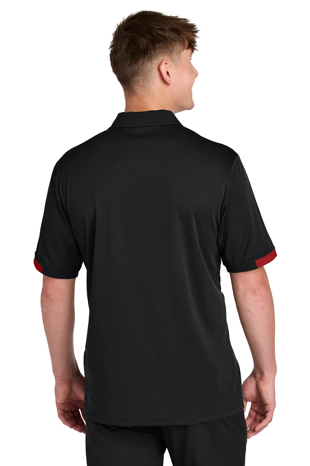Sport-Tek Mens Club Colorblock Moisture Wicking Short Sleeve Polo Shirt - Black/Deep Red