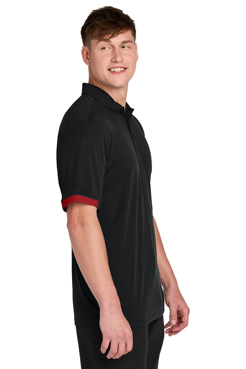Sport-Tek Mens Club Colorblock Moisture Wicking Short Sleeve Polo Shirt - Black/Deep Red