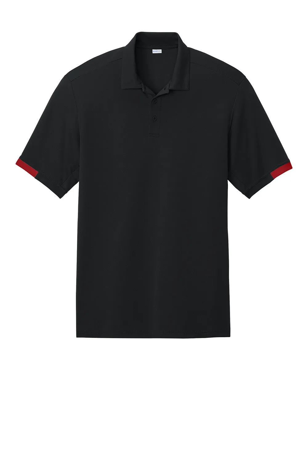 Sport-Tek Mens Club Colorblock Moisture Wicking Short Sleeve Polo Shirt - Black/Deep Red